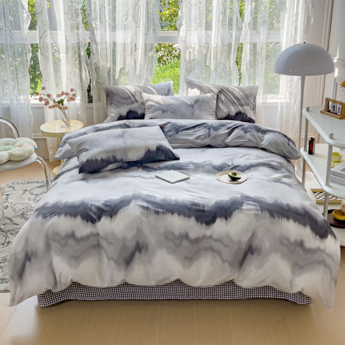 91家纺网 家纺一手货源 找家纺 感遇家纺 2023新款全棉印花四件套 水墨