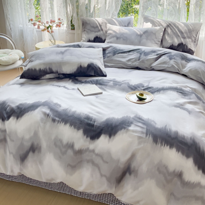 91家纺网 家纺一手货源 找家纺 感遇家纺 2023新款全棉印花四件套 水墨