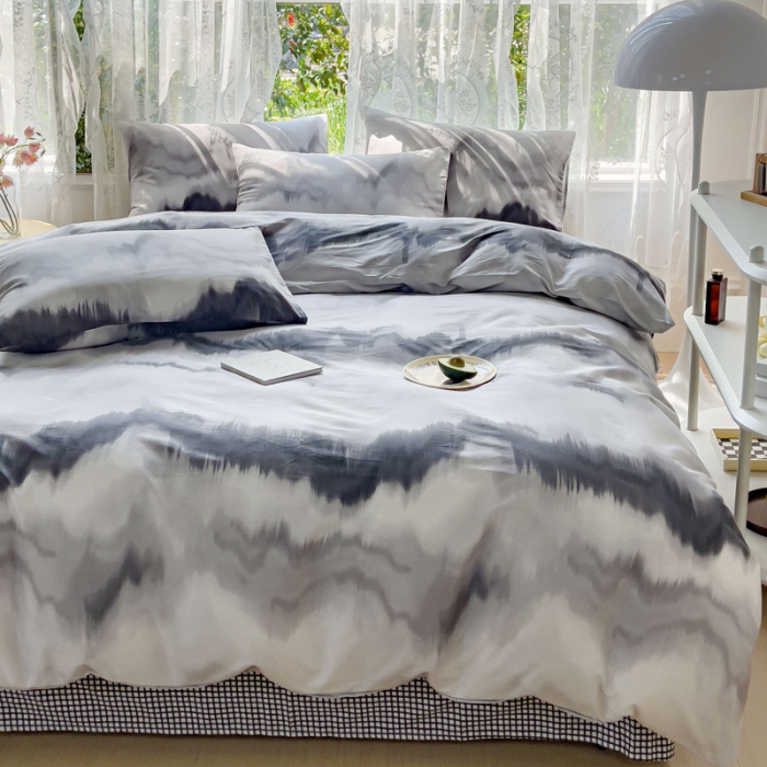 91家纺网 家纺一手货源 找家纺 感遇家纺 2023新款全棉印花四件套 水墨