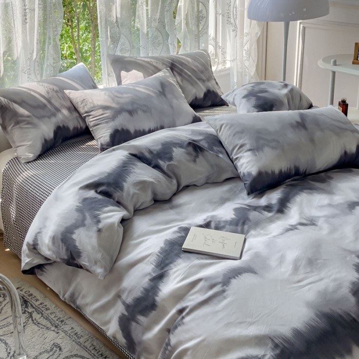 91家纺网 家纺一手货源 找家纺 感遇家纺 2023新款全棉印花四件套 水墨