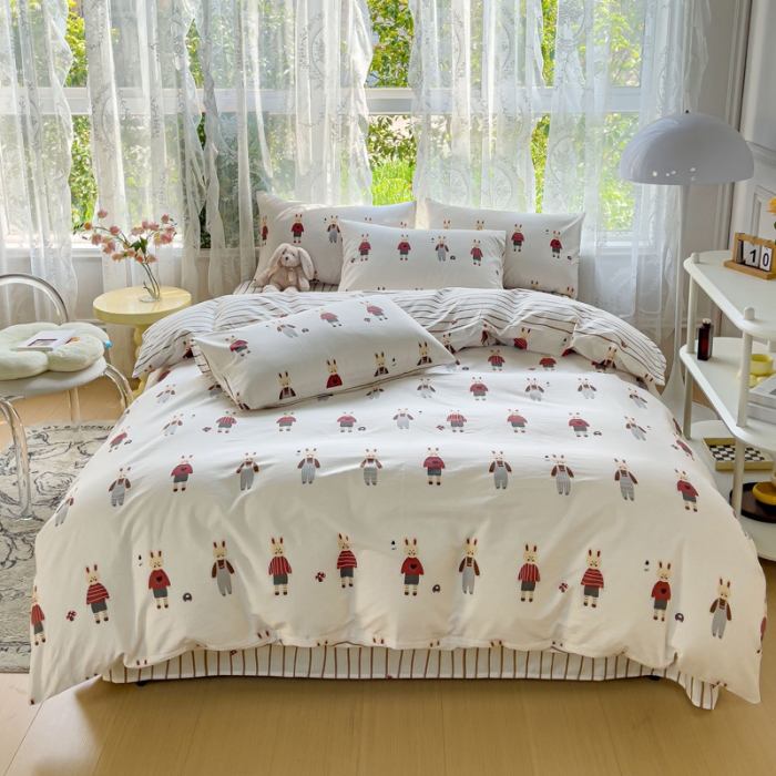 91家纺网 家纺一手货源 找家纺 感遇家纺 2023新款全棉印花四件套 背带小兔