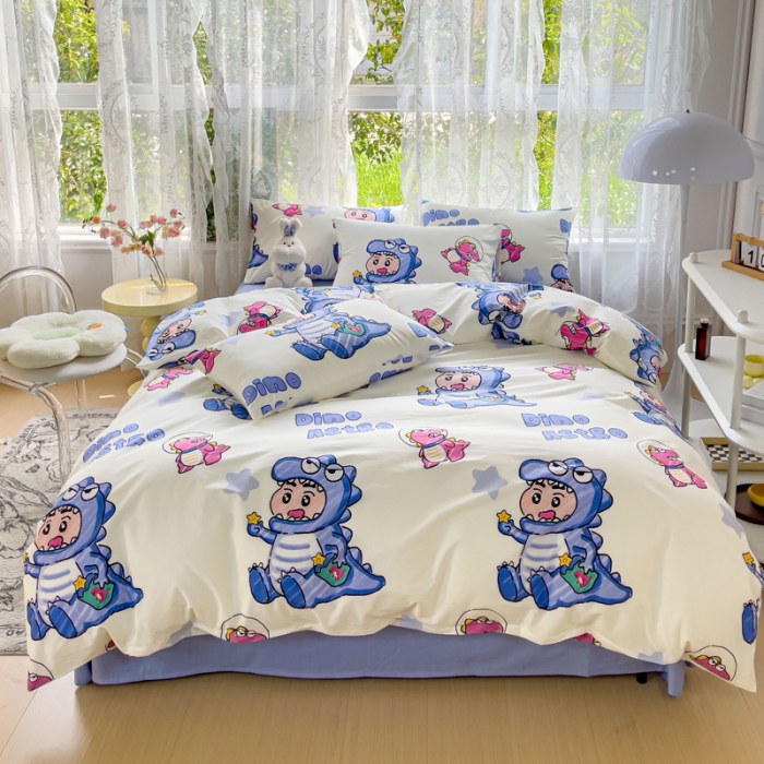 91家纺网 家纺一手货源 找家纺 感遇家纺 2023新款全棉印花四件套 恐龙宝宝