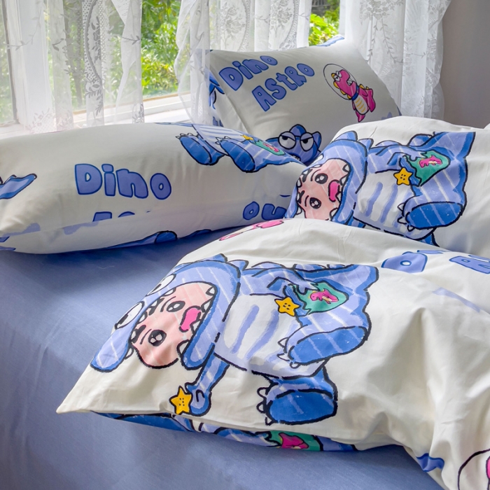 91家纺网 家纺一手货源 找家纺 感遇家纺 2023新款全棉印花四件套 恐龙宝宝