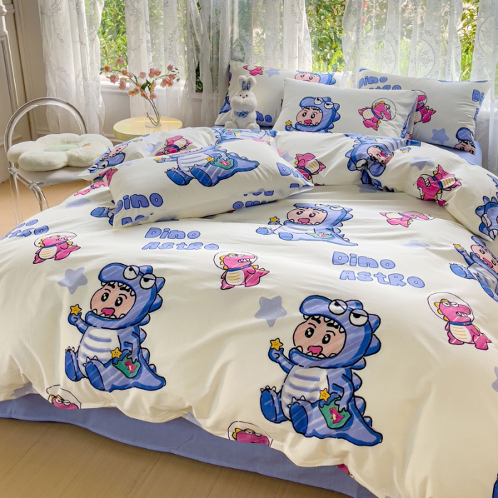 91家纺网 家纺一手货源 找家纺 感遇家纺 2023新款全棉印花四件套 恐龙宝宝