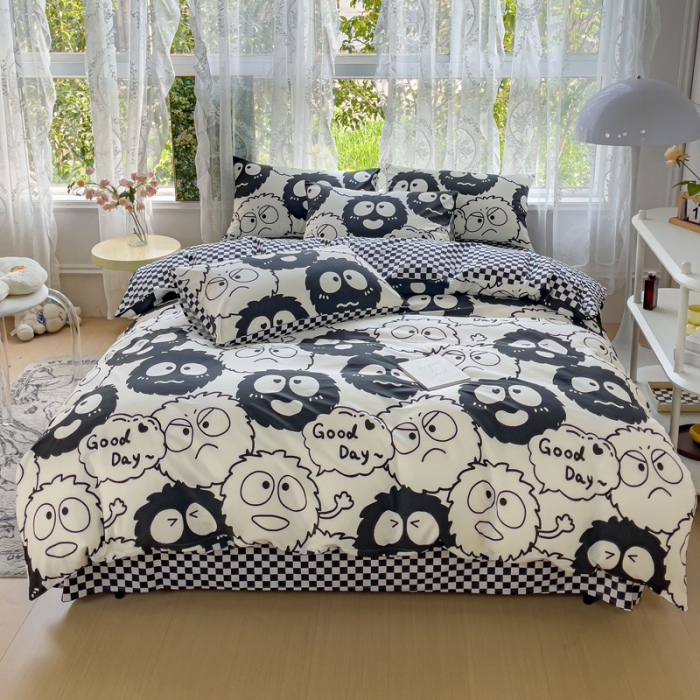 91家纺网 家纺一手货源 找家纺 感遇家纺 2023新款全棉印花四件套 小煤球