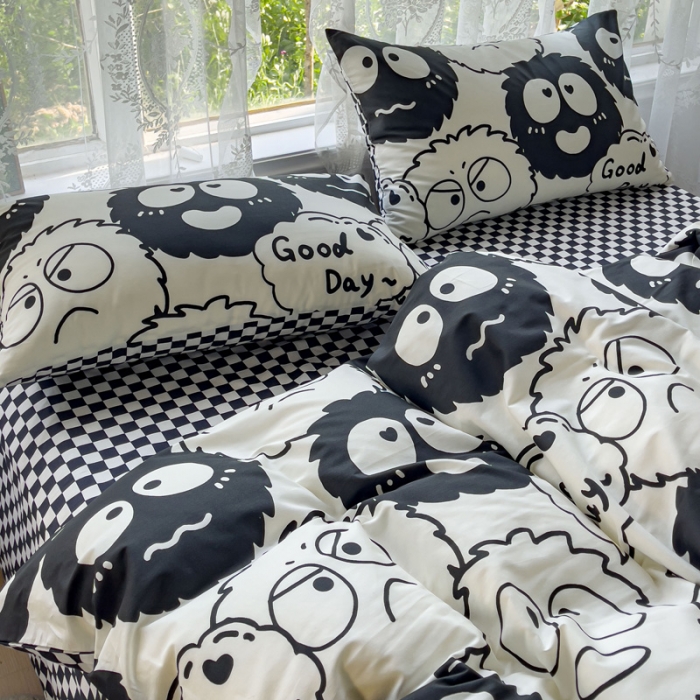 91家纺网 家纺一手货源 找家纺 感遇家纺 2023新款全棉印花四件套 小煤球