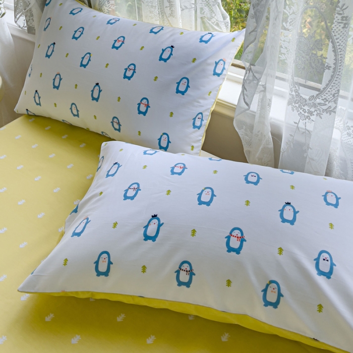 91家纺网 家纺一手货源 找家纺 感遇家纺 2023新款全棉印花四件套 肥仔企鹅