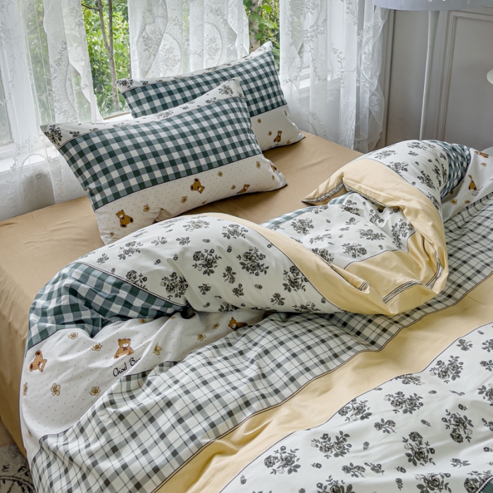 91家纺网 家纺一手货源 找家纺 感遇家纺 2023新款全棉印花四件套 伯格小熊