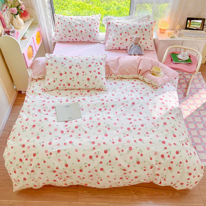 91家纺网 家纺一手货源 找家纺 呗旺鹿 2023新款13372全棉纯棉印花四件套直播款 粉樱