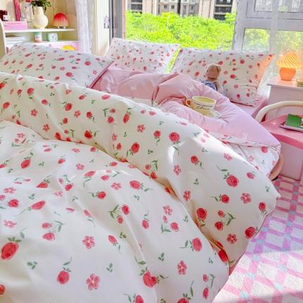 呗旺鹿 2023新款13372全棉纯棉印花四件套直播款 粉樱