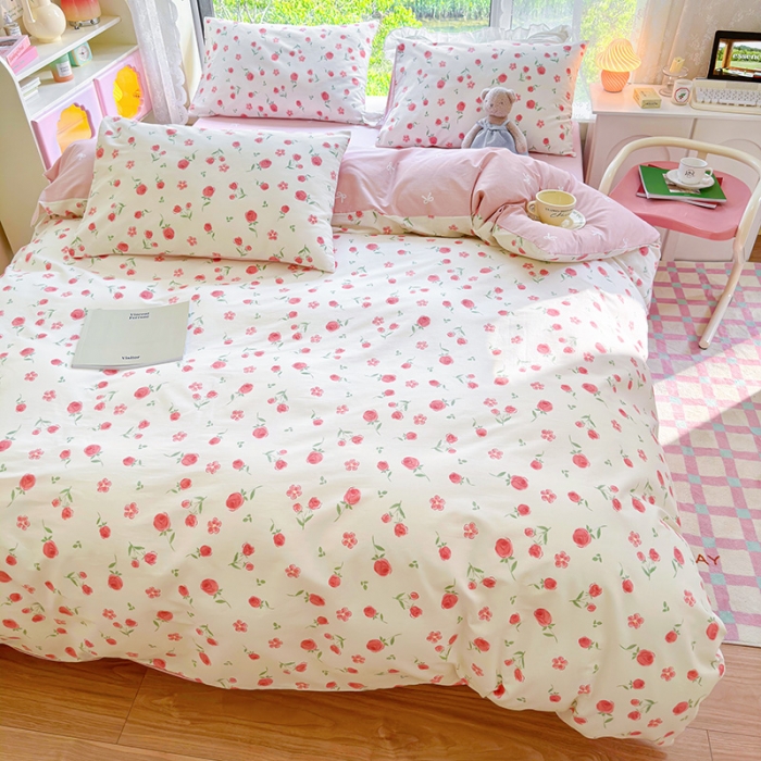 91家纺网 家纺一手货源 找家纺 呗旺鹿 2023新款13372全棉纯棉印花四件套直播款 粉樱