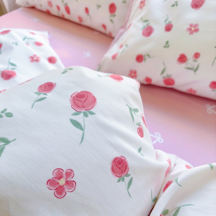 91家纺网 家纺一手货源 找家纺 呗旺鹿 2023新款13372全棉纯棉印花四件套直播款 粉樱