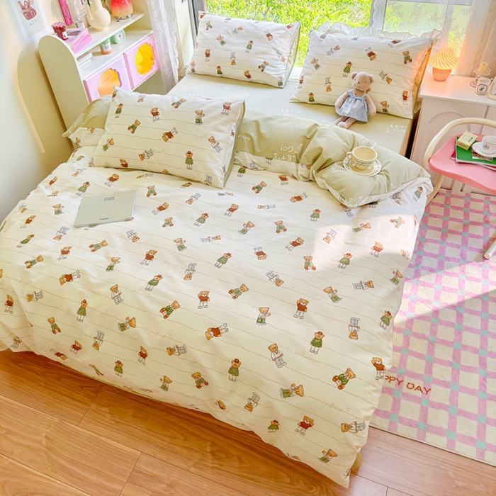 91家纺网 家纺一手货源 找家纺 呗旺鹿 2023新款13372全棉纯棉印花四件套直播款 毛衣熊