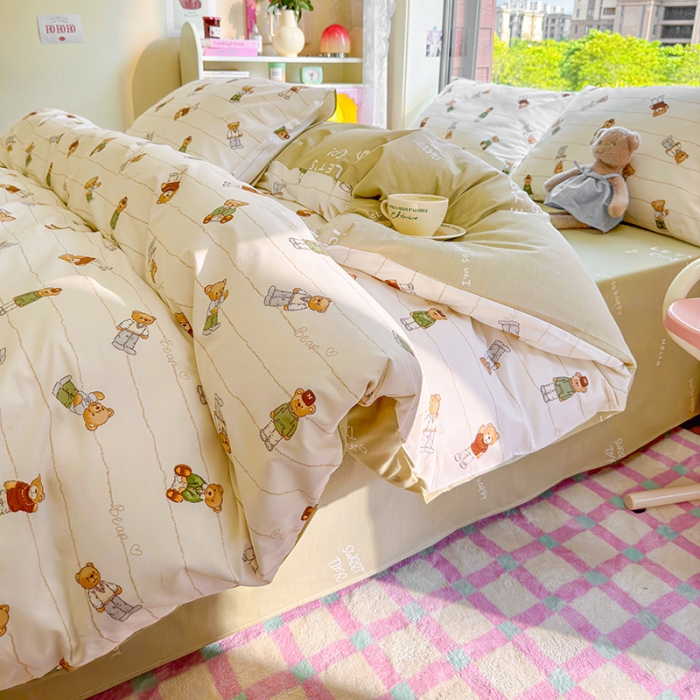 91家纺网 家纺一手货源 找家纺 呗旺鹿 2023新款13372全棉纯棉印花四件套直播款 毛衣熊