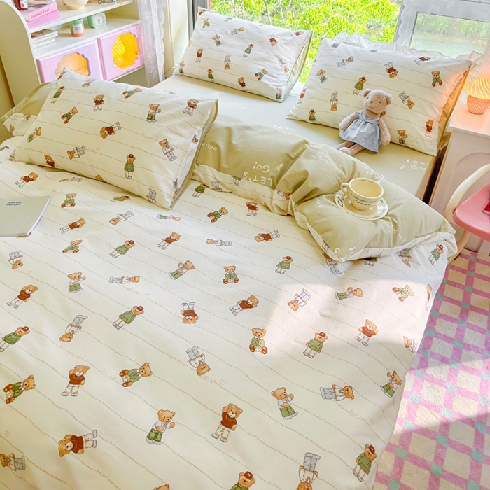 91家纺网 家纺一手货源 找家纺 呗旺鹿 2023新款13372全棉纯棉印花四件套直播款 毛衣熊