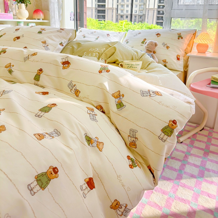 91家纺网 家纺一手货源 找家纺 呗旺鹿 2023新款13372全棉纯棉印花四件套直播款 毛衣熊