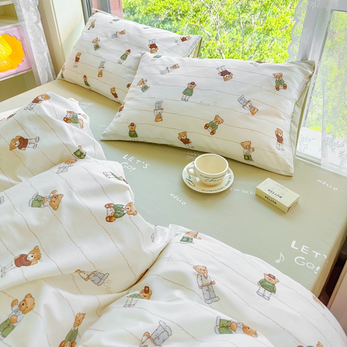 91家纺网 家纺一手货源 找家纺 呗旺鹿 2023新款13372全棉纯棉印花四件套直播款 毛衣熊