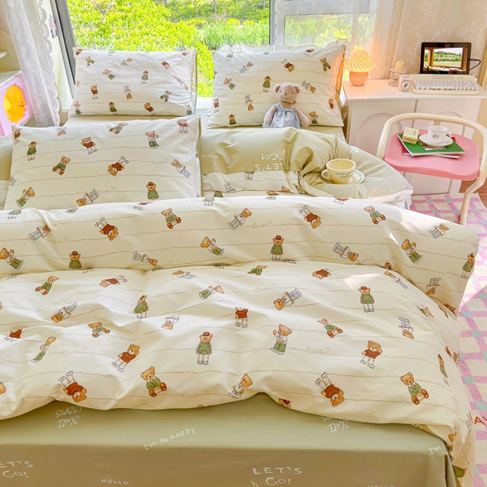 91家纺网 家纺一手货源 找家纺 呗旺鹿 2023新款13372全棉纯棉印花四件套直播款 毛衣熊