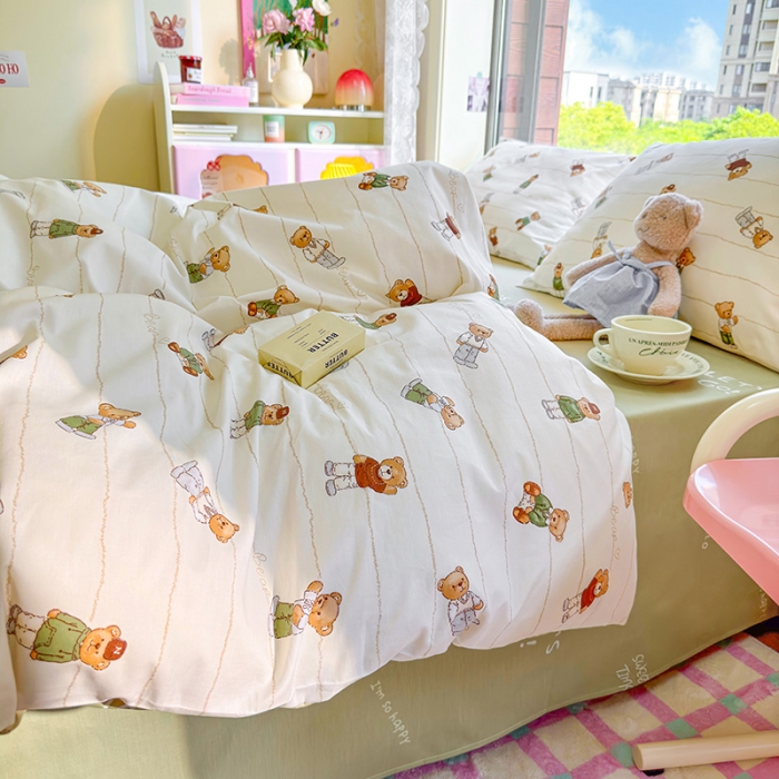 91家纺网 家纺一手货源 找家纺 呗旺鹿 2023新款13372全棉纯棉印花四件套直播款 毛衣熊