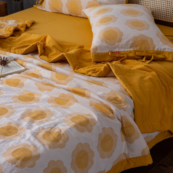 91家纺网 家纺一手货源 找家纺 安莱生活 2023新款 太阳花夏被四件套及单独夏被 太阳花-姜黄