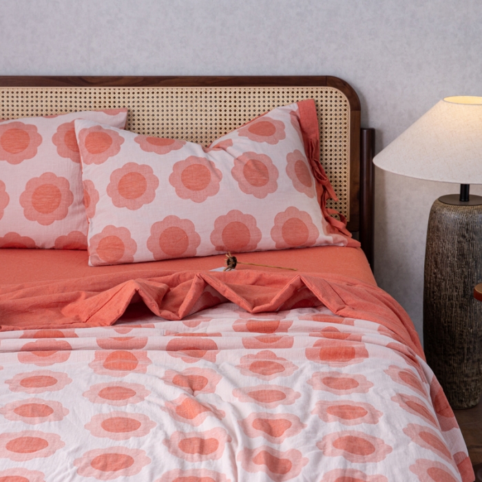 91家纺网 家纺一手货源 找家纺 安莱生活 2023新款 太阳花夏被四件套及单独夏被 太阳花-嫩粉