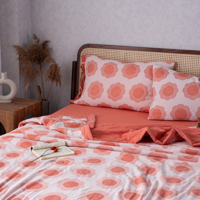 91家纺网 家纺一手货源 找家纺 安莱生活 2023新款 太阳花夏被四件套及单独夏被 太阳花-嫩粉