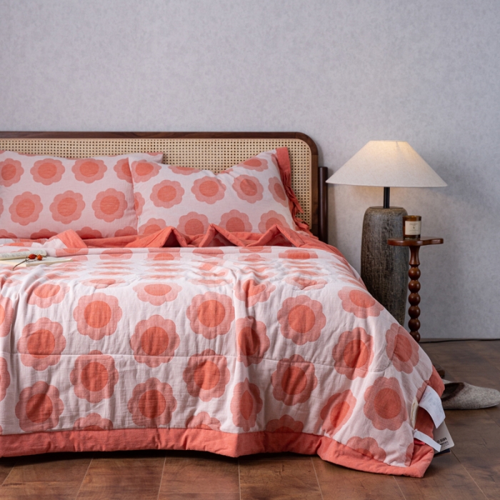 91家纺网 家纺一手货源 找家纺 安莱生活 2023新款 太阳花夏被四件套及单独夏被 太阳花-嫩粉