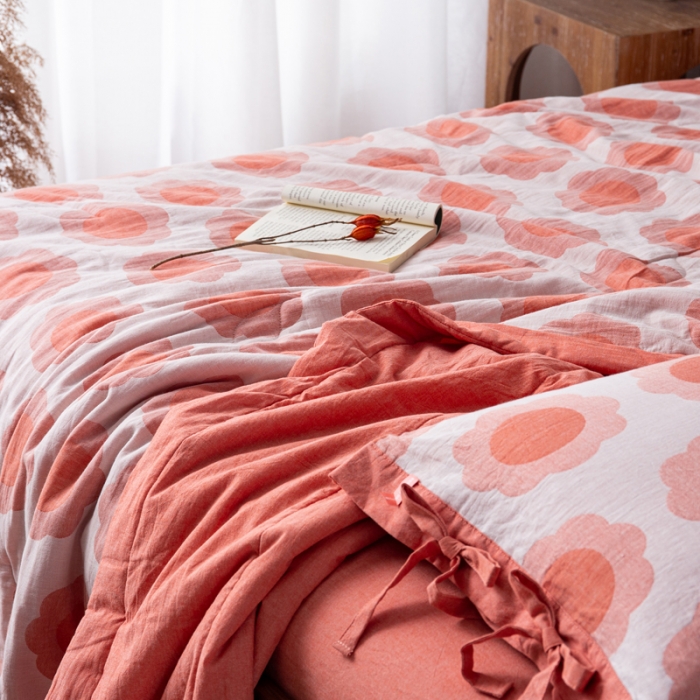 91家纺网 家纺一手货源 找家纺 安莱生活 2023新款 太阳花夏被四件套及单独夏被 太阳花-嫩粉