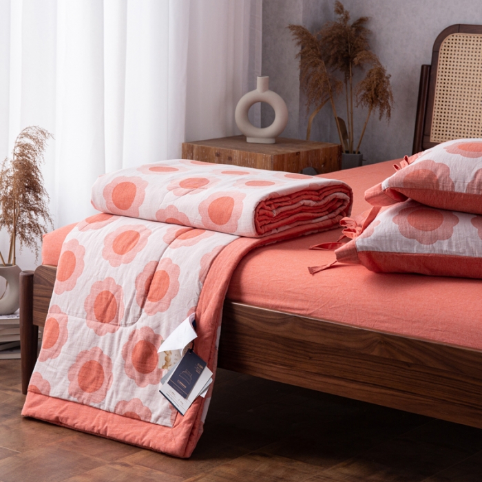 91家纺网 家纺一手货源 找家纺 安莱生活 2023新款 太阳花夏被四件套及单独夏被 太阳花-嫩粉