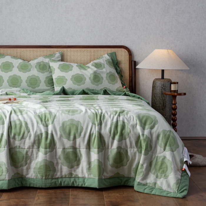 91家纺网 家纺一手货源 找家纺 安莱生活 2023新款 太阳花夏被四件套及单独夏被 太阳花-嫩绿