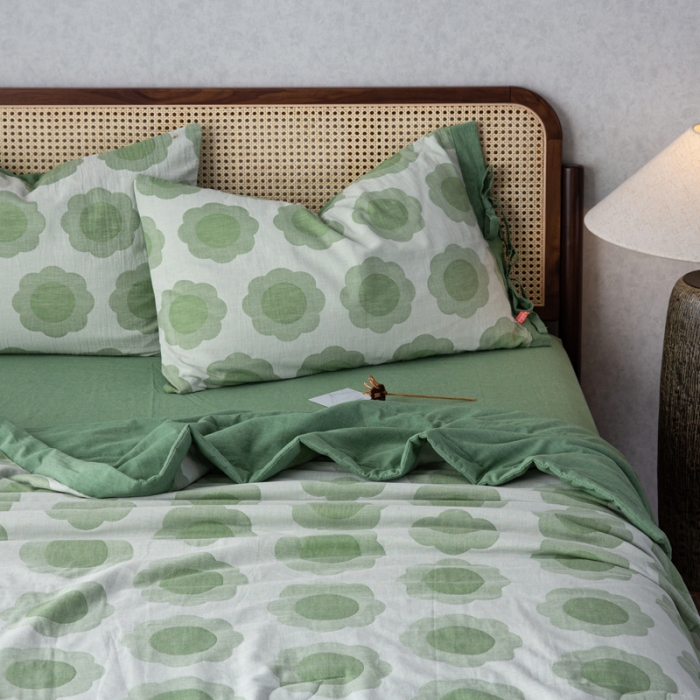 91家纺网 家纺一手货源 找家纺 安莱生活 2023新款 太阳花夏被四件套及单独夏被 太阳花-嫩绿