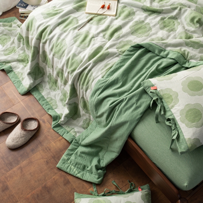 91家纺网 家纺一手货源 找家纺 安莱生活 2023新款 太阳花夏被四件套及单独夏被 太阳花-嫩绿