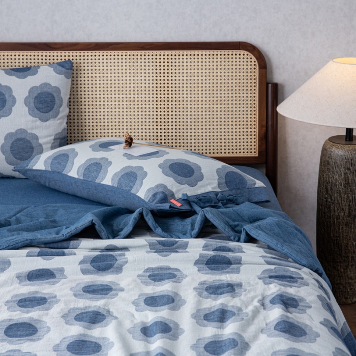 91家纺网 家纺一手货源 找家纺 安莱生活 2023新款 太阳花夏被四件套及单独夏被 太阳花-深蓝