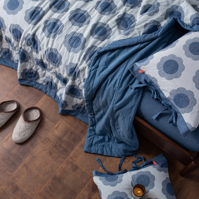 91家纺网 家纺一手货源 找家纺 安莱生活 2023新款 太阳花夏被四件套及单独夏被 太阳花-深蓝