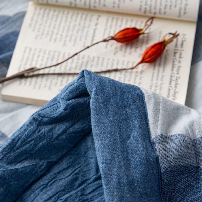 91家纺网 家纺一手货源 找家纺 安莱生活 2023新款 太阳花夏被四件套及单独夏被 太阳花-深蓝