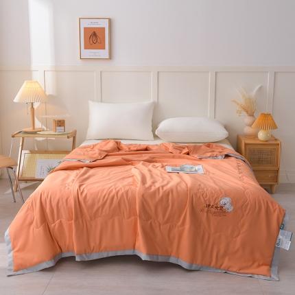 91家纺网 家纺一手货源 找家纺 易展 2023新款加厚棉麻拼角夏凉被 棉麻-橙