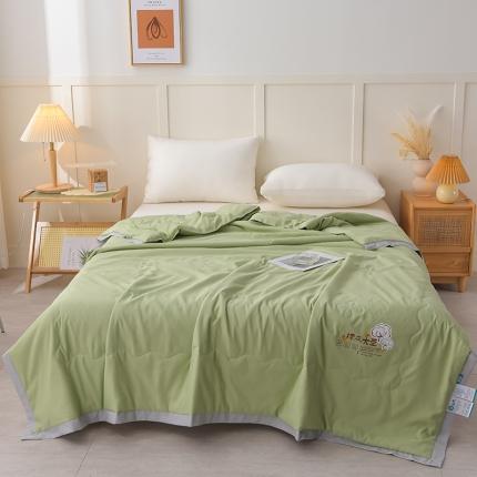 91家纺网 家纺一手货源 找家纺 易展 2023新款加厚棉麻拼角夏凉被 棉麻-绿