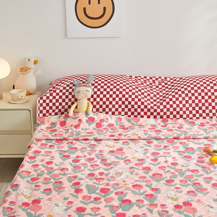 91家纺网 家纺一手货源 找家纺 怡家居 2023新款全棉印花隔脏旅行睡袋 玫瑰小兔