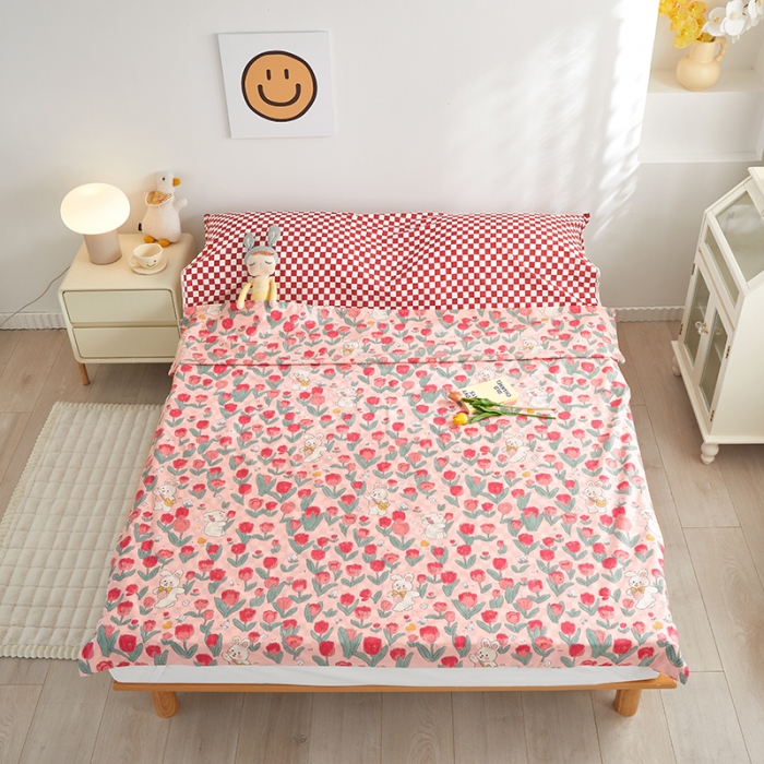 91家纺网 家纺一手货源 找家纺 怡家居 2023新款全棉印花隔脏旅行睡袋 玫瑰小兔