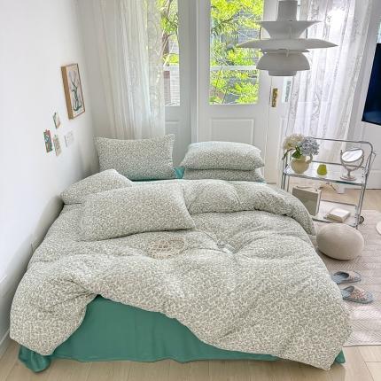 91家纺网 家纺一手货源 找家纺 仟网汇 2023新款有氧双层纱休闲款四件套 简单款-拈花绿