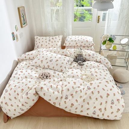 91家纺网 家纺一手货源 找家纺 仟网汇 2023新款有氧双层纱休闲款四件套 简单款-森屿少女