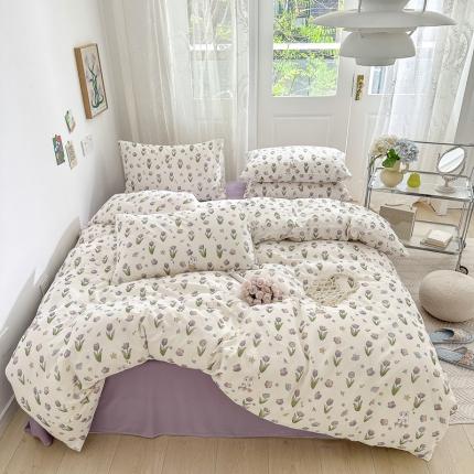 91家纺网 家纺一手货源 找家纺 仟网汇 2023新款有氧双层纱休闲款四件套 简单款-小仓兰