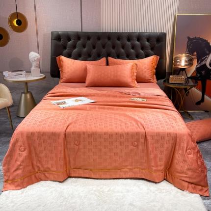 91家纺网 家纺一手货源 找家纺 慕晨 2023新款60s贡缎提花水洗真丝大豆夏被 巴格莉-艾玛橙