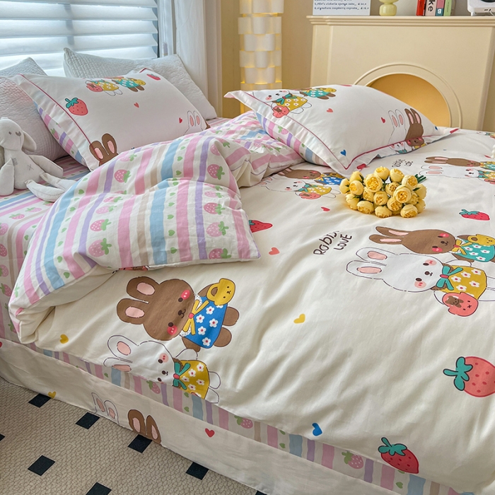 91家纺网 家纺一手货源 找家纺 乐童  2024新款网红直播爆款吊边＋一字绣工艺款四件套（八）童年故事