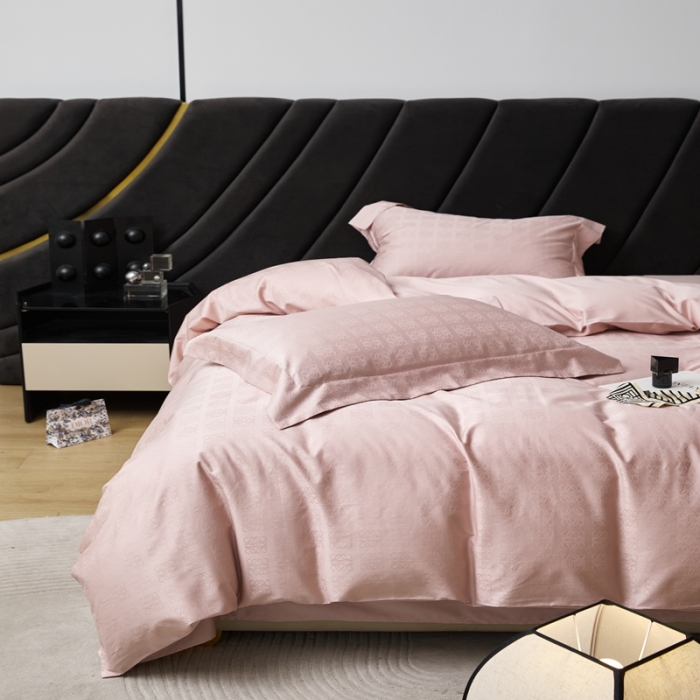 91家纺网 家纺一手货源 找家纺 安莱生活 2023新款 100S纯棉提花四件套 岚烟水月-粉