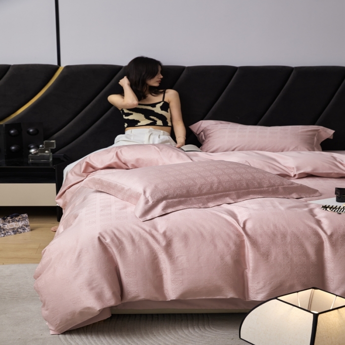 91家纺网 家纺一手货源 找家纺 安莱生活 2023新款 100S纯棉提花四件套 岚烟水月-粉