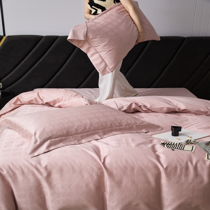 91家纺网 家纺一手货源 找家纺 安莱生活 2023新款 100S纯棉提花四件套 岚烟水月-粉