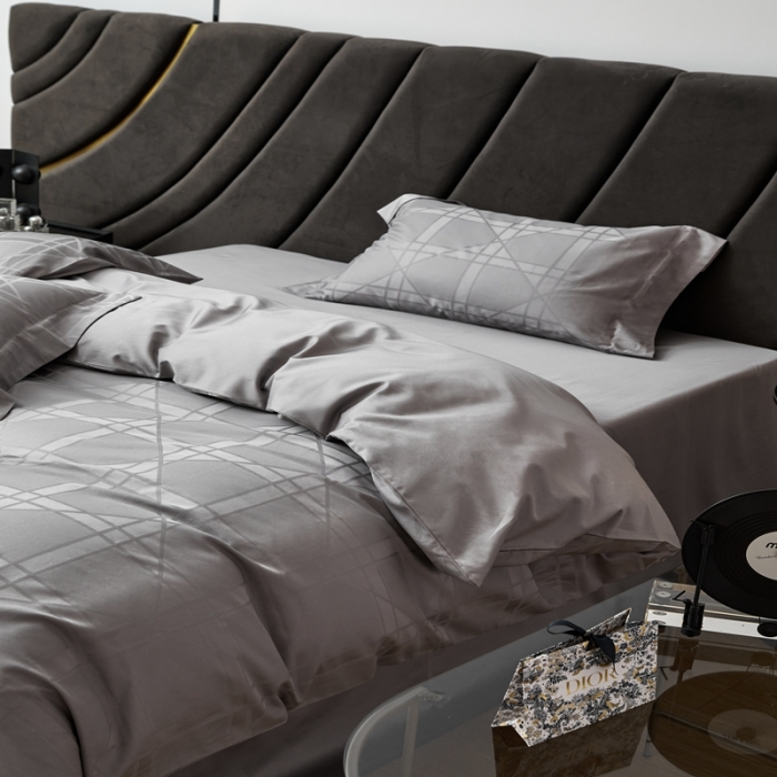 91家纺网 家纺一手货源 找家纺 安莱生活 2023新款 100S纯棉提花四件套 米兰印象-灰