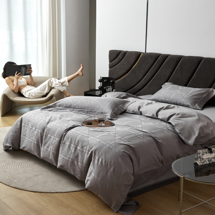 91家纺网 家纺一手货源 找家纺 安莱生活 2023新款 100S纯棉提花四件套 米兰印象-灰