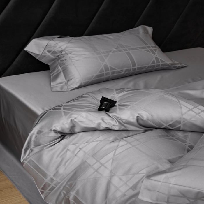 91家纺网 家纺一手货源 找家纺 安莱生活 2023新款 100S纯棉提花四件套 米兰印象-灰